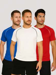 Kit With 3 T-Shirts Dry Fit Shirts Plain Black-White Gray Men's Short Sleeve - Casual - Training - Gym - Sports - Exercises - Running-Party - trắng - Xem 1