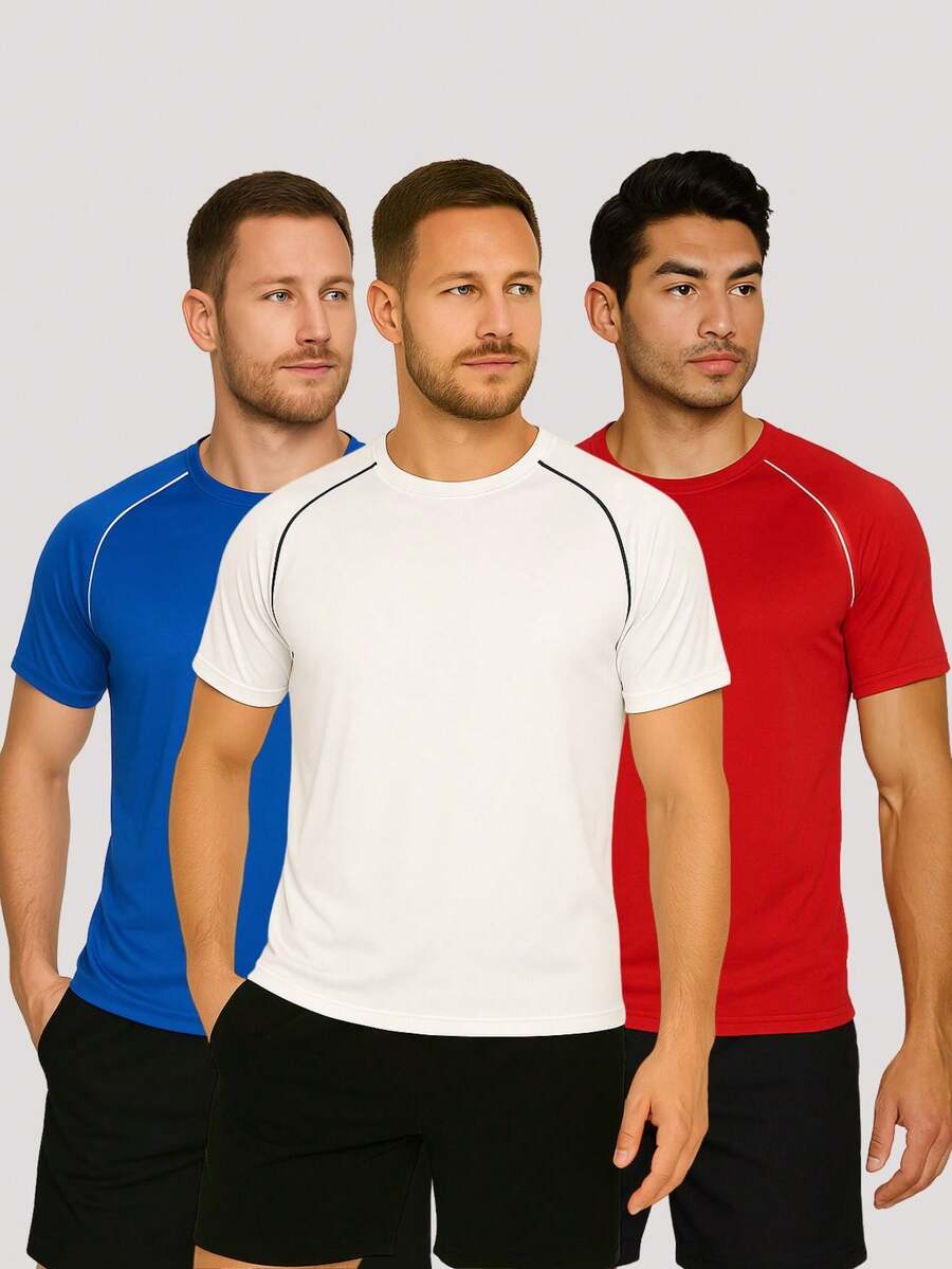 Kit With 3 T-Shirts Dry Fit Shirts Plain Black-White Gray Men's Short Sleeve - Casual - Training - Gym - Sports - Exercises - Running-Party - trắng - Xem 1