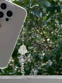 1pc Dream Jellyfish Mobile Phone Chain Crystal Clear Marine Life Keychain Curved Metal Pendant In Style Bag Pendant Phone Lanyard - White - View 4
