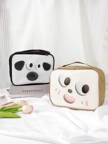 RANCAI 1/2pcs Cartoon PU Waterproof Makeup Bag Travel Handheld Large Capacity Toiletry Bag Portable Toiletry Supplies Cosmetics Storage Cute Funny Smile Face Doll Pattern Adorable Q-Style Suitable As Gift For Girls - Multicolor - View 1