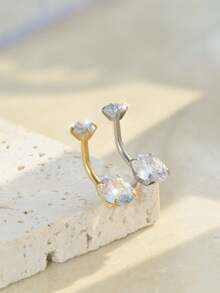 2pcs/Set 14g Surgical Steel Cz Gemstone Small Belly Button Ring, Silver Men's And Women's Navel Rings Are Suitable For Wearing In Any Occasion - Antique Silver - View 6