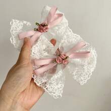 1pc/2pcs Set White Tea And Pure Delight~ Lace White Bow Hair Clip For Girls, Side Clip Hairpin Hair Accessory Valentine's Day Claw Clips Hair Claws Hair Barrettes
