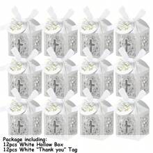 6-24pcs Elegant White Hollow Cross Gift Box Laser-Cut Wedding Candy Box Wedding Baptism Favors Gift Box Decoration Baptism Gifts