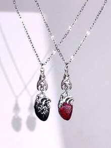 2pcs/Set Unisex Stainless Steel Necklace With Cross, Snake And Heart Elements, Suitable As Gift For Friends, Girlfriend/Boyfriend - Silver - View 16