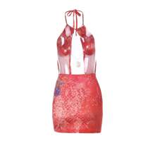 Sexy Deep V Neck Backless Floral Print Mini Dress