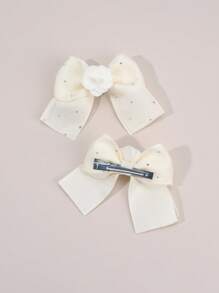 2 piezas Hebillas de pelo con lazo beige y flores con rhinestones para niñas, accesorios de pelo elegantes para la vida diaria