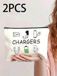 2Pcs Canvas Charger Cable Storage Bag - Funny Charger Printing With Non Waterproof Electronic Accessory Pouch , Unisex Travel Charger Cable Organizer Makeup Organizer Makeup Storage Bag Mini Pouch Travel Small Makeup Case Accessories Make Up Holder Brush Bag Make Up Container Cosmetic Bag Travel Essentials Ladies Accessories Travelling Stuff Makeup Bag School Supplies Make Up Bag Holiday Essentials Makeup Bags Makeup Pouch Holiday Winter