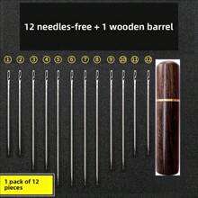 12 Pieces/30 Pieces Stainless Steel Easy-Sewn Edge Stitching Needles For Seniors, Suitable For Hand Sewing, DIY Home Craftsmanship - White, Sewing Pins, Self-Threading Needle Set, Various Sizes, Wooden Storage Tubes, Easy To Insert, Stitch, Hand Sewing, Sheets, Clothes