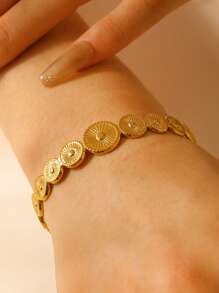 1pc Minimalist Vintage Geometric Texture Titanium Steel Bangle, Women's Non-Fading Wristband Jewelry Gift