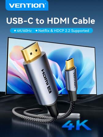 VENTION USB-C - HDMIケーブル - 4K@60Hz Ultra HD、HDCP 2.2対応、スムーズなミラーリング、安定したシグナル - USB-CからHDMI対応ディスプレイへのオーディオ/ビデオ転送 - PVCブレード コットンメッシュ外装、アルミニウムシェル - グレー - 高速HDMIアダプターケーブル - MacBook、iPad、各種デバイス対応 - メッキHDMIオス/USB-Cオス コネクタ、直径5.0mm; 信頼性の高いパフォーマンスのためにセットアップをアップグレードしましょう!