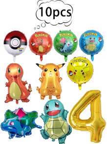 pokemon 10 piezas de globos con temática de Pokemon, globos de Pikachu, pequeños dragones de fuego, globos decorativos de la tortuga Jenni para fiesta de cumpleaños