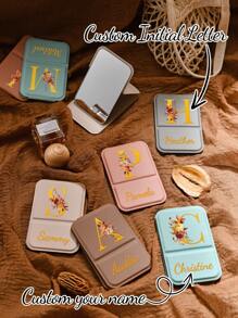 1Pc Personalized Name Makeup Mirror Gift, Customized Small Mirror Name, Folding Makeup Mirror, Travel Makeup Mirror, Gift For Her,Portable Floral Letters Makeup Mirror, Personalized Customized Text Foldable Travel Mirror, Suitable As A Gift, Travel Essential, Cosmetics, Easy To Store, Birthday Gift, Graduation Gift, Housewarming Gift, Gift For Mother, Valentine'S Day, Teacher'S Day, Bridesmaid Gift, Wedding Gift.,Multi-Functional,Ornamental,Letter,Solid Color,Exquisite,Stylish,Vintage,Modern,Colorful,Leisure,Basics,Casual,Soft,Unique,Customized,Personalized,Custom,Ideal Gifts For Her,Girlfriend,Her,Boyfriend,Friends,Vacay Vibes,Solid Color