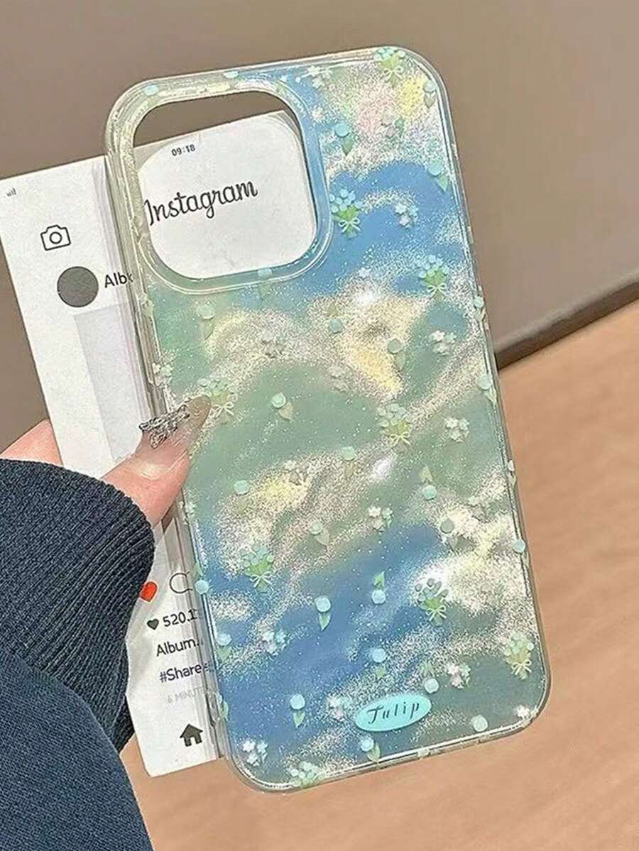 花朵扎染花卉图案手机壳适用于 16 Pro Max/16 Pro、 15/13、15 Pro、14 Pro、韩式春夏、精致柔美设计、全包