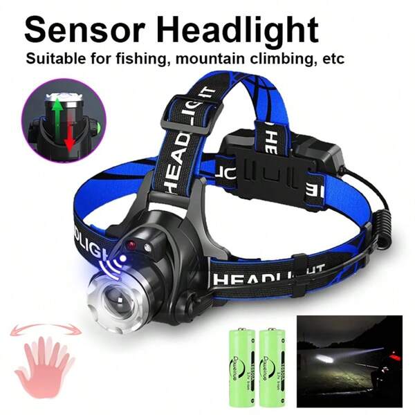 1 Stück LED Sensor Stirnlampe, super helle wiederaufladbare Stirnlampe für Nachtangeln, Bergbau Outdoor, Camping Zubehör