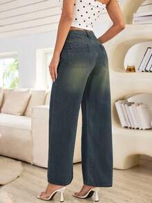 Women's Loose Button Front Wide Leg Plus Size Jeans, Casual And Fashionable-Fall Clothes For Women