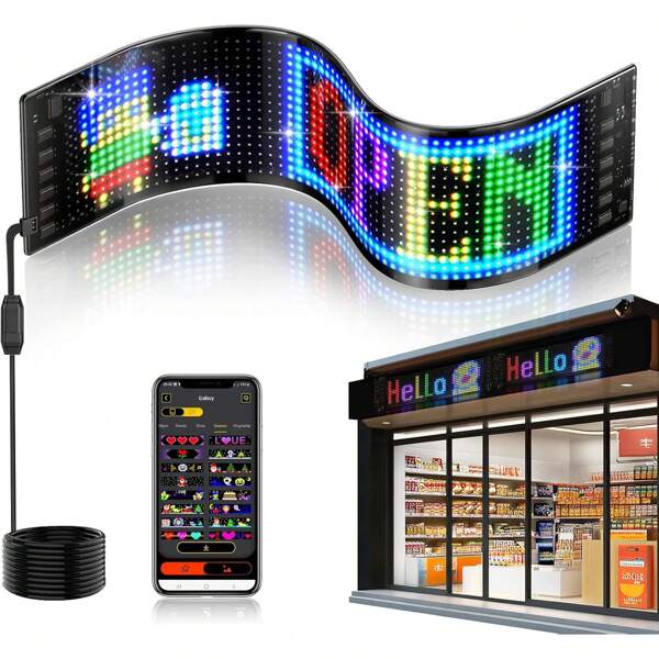 Panneau de matrice LED, panneau lumineux LED intérieur et défilant, animation de motif de texte DIY, affichage de lumière douce à pixels LED, écran LED programmable lampe de nuit, contrôle d'application, animation de motif de texte DIY, peut être monté au mur ou utilisé sur un bureau, est une décoration d'intérieur, une création artistique, une salle de jeux, un écran publicitaire flexible pour fenêtre, animation de texte via application Bluetooth