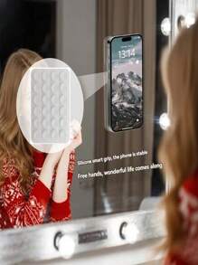 1pc Multifunctional Square Silicone Suction Cup Mobile Phone Stand, 24-Hole Suction Cup With Strong Adhesive Silicone Suction Cup, Suitable For Various Scenarios To Fix And Prevent Phone From Falling, Video Vibration, Phone Selfie Accessories
