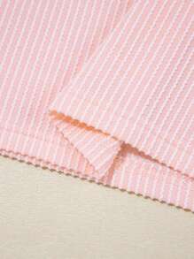 Acelitt T-shirt rosa girocollo color block, in maglia a cordoncino con tasche