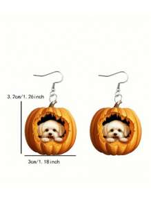 1 Paar acryl 2D süßer Kürbis Hund Design Ohrringe, kreative Mode Cartoon Ohrringe Geschenk für Frauen