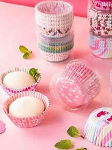 100/200/300pcs Random Color Disposable Dessert Cups, Small Cupcake Cups, Non-Stick Oil-Proof Paper Liners (The Pattern Variety May Not Be Fully Displayed In The Image)