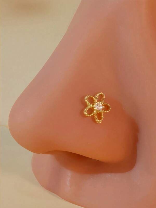 1pc Retro Style Hollow Flower Nose Piercing, Made Of Brass With Synthetic Zirconia, Women Fashion Elegant Versatile Nose Ring, Suitable For Daily Wear, Party, Thanksgiving, Valentine's Day Gift