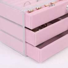 S/L Transparent Ribbon Covered Jewelry Box, Three-Layer Jewelry Storage Box, Large Multifunctional Jewelry Storage Box With 2 Drawers, Soft Dust-Proof Jewelry Display Box For Rings, Earrings, Necklaces, Bracelets, Velvet Interior Suitable For Girls For Women Storage Organizer Travel Essentials Gift Back To School