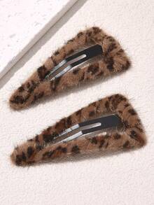 2个装女士豹纹星星装饰时尚发夹，日常休闲装饰，豹纹爪夹发夹，发饰，头部饰品，女士发饰，发卡 - 彩色 - 查看 3