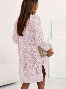 Spring & Summer Casual Fashionable Daily Hollow Out Plus Size Long Sleeve Knitted Cardigan Top For Women