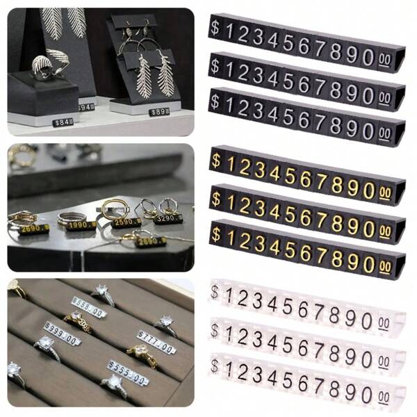 10Sets Mini Adjustable Price Tag Sets, Price Three-Dimensional Number Signs, Snap Design, Easy To Install, Can Be Used For Jewelry, Watches And Daily Office Display Price Signs, Suitable For Display Stands, Small Counters, Jewelry Retail Stores, Automatic Vending Machines, Store Decorations