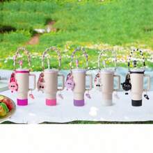 7 piezas de accesorios para la Copa : correa para asa de botella de agua, protector de silicona para taza, soporte para lápiz labial, dijes de llavero y dijes para asa, accesorios de tapa para funda de pajita, compatible con Cup de 40oz/30oz, artículos escolares