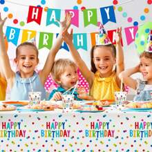 1pc Happy Birthday Decoration: Birthday Party Supplies Set - Polka Dot Design Happy Birthday Tablecloth. Includes 3pcs 54"X108" Waterproof Plastic Tablecloth, Suitable For Boy/Girl Party