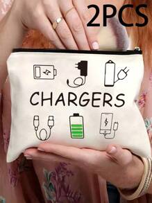2Pcs Canvas Charger Cable Storage Bag - Funny Charger Printing With Non Waterproof Electronic Accessory Pouch , Unisex Travel Charger Cable Organizer Makeup Organizer Makeup Storage Bag Mini Pouch Travel Small Makeup Case Accessories Make Up Holder Brush Bag Make Up Container Cosmetic Bag Travel Essentials Ladies Accessories Travelling Stuff Makeup Bag School Supplies Make Up Bag Holiday Essentials Makeup Bags Makeup Pouch Holiday Winter