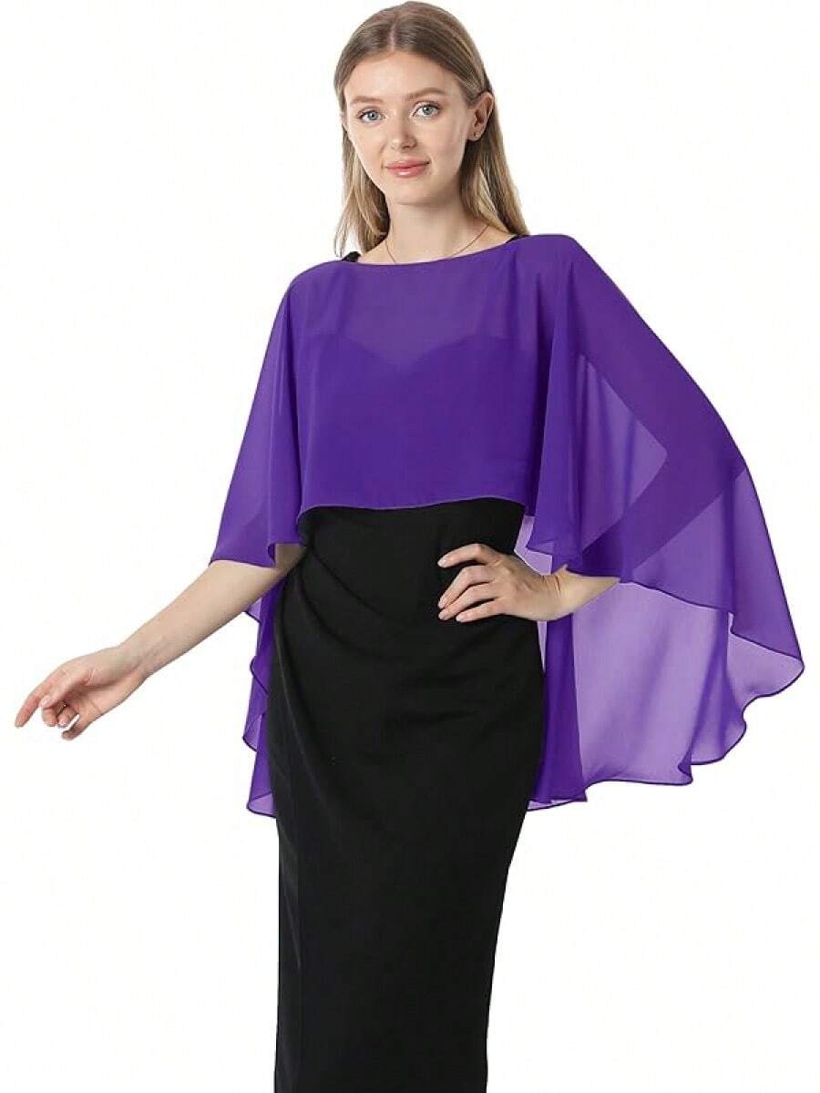 Capelets For Women Chiffon Cape Shawls And Wraps For Evening Dress Wedding Capes Cover Up - Màu tím - Xem 1