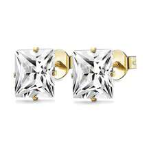 1 Pair 316 Stainless Steel Hypoallergenic Square Cubic Zirconia Stud Earrings, 18K Gold Plated Titanium Steel Zirconia Cartilage Clip Ear Cuffs, Minimalist Luxurious Rhinestone Earring Clips, Unisex Titanium Steel Sparkling Earrings, Perfect Holiday Gift