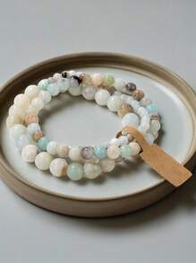 3pcs/Set Natural Stone Bead Bracelets, 4mm/6mm/8mm Round Beads Energy Bracelets Couples Jewelry, Valentine's Day Gift