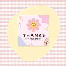 50Pcs 6cm*6cm Thank You Cards Cartoon Flower Greeting Postcards Multicolor Universal Gratitude Labels Event Ornament Home Decor
