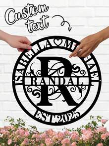 1pc Custom Name Sign, Family Name Sign, Patio Decor, Metal Art, Personalized Unique Ideal Gifts For Mother's Day, Birthdays, Valentine Day, Graduation, Weddings, Monogram Wall Decor For Housewarming Living Room, Bedroom, Tea Room, Home, Bathroom, School, Garden, Dining Room, Valentine Day Decor - Black - View 2