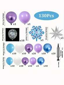 130 buc/set balon arc Frozen, balon albastru violet alb cu fulg de zăpadă, balon folie stea explozivă pentru decorațiuni de petrecere de ziua de naștere Frozen de iarnă, Crăciun