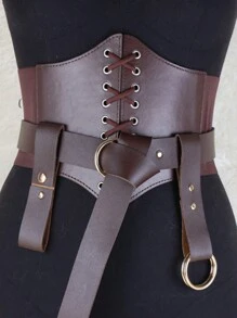 Conjunto de 4 piezas de protector de cintura de cuero estilo medieval, cinturón de cuero, accesorio de disfraz LARP, corsé de cintura para Halloween