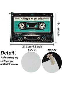 Bolsa de maquillaje con impresión plana 2D de la cinta de cassette vintage "She's So Unusual" de los años 80, un divertido regalo de cultura popular para amantes de la música, con cremallera y diseño retro, lavable a mano, colores mixtos, de vuelta a la escuela