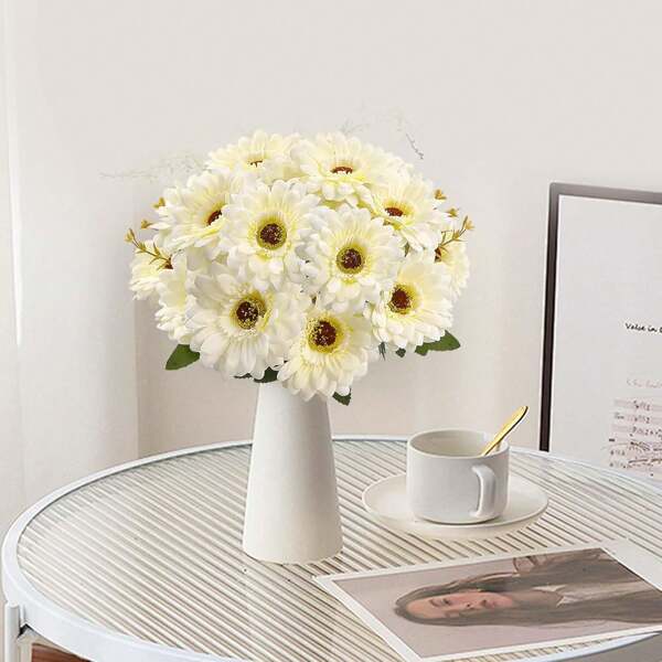 Nejlue Artificial Flowers/Plants1111 Home & Living 5pcs Artificial Daisy Flowers, White Silk Daisy, Fake Daisies, Plastic Flowers For Home Decor, Room Decor, Garden Decor, Dining Table Decor, Wall Decor, Balcony Decor, Wedding Birthday Party Decoration, Indoor Outdoor (Vase Not Included),Fall Decor,Autumn