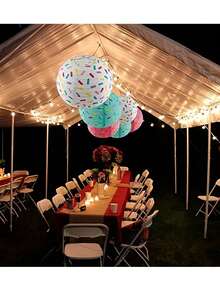 3pcs Paper Ice Cream & Donut Shaped Lanterns - Party Hanging Paper Lanterns, Birthday Party Candy Macaron Round Folding Paper Lanterns, Suitable For Wedding, Birthday, Christening And Various Festivals - No Power Required, No Feathers