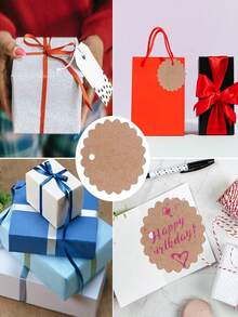 100 Stücke Kraftpapier Anhänger mit Juteband - Gewellte Rand Gläser Etiketten für Gastgeschenke, Hochzeit, Weihnachten, Geburtstag Geschenke - kein Strom benötigt, vielseitig verwendbare Hängedekoration - Verschiedenfarbig - Übersicht 7
