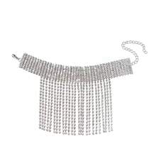 Tornozeleira feminina com strass da moda, corrente de tornozelo com borla brilhante, acessório para salto alto