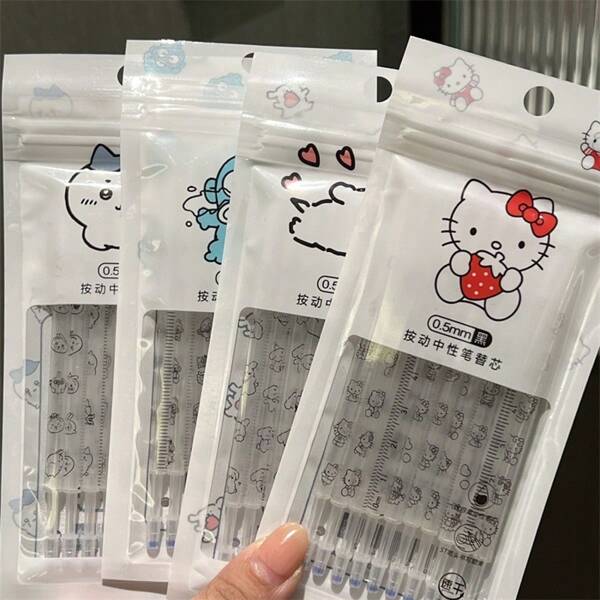 Sanrio 5/10/20 Caneta Sanrio Self Encouragement Neutra de Secagem Rápida ST Suave Contínua 0,5 Caneta Cute Pen Core Preta para Estudantes, Perguntas sobre Escovação, Essencial para Exames, Escrita Suave [Temporada de Volta às Aulas] [Temporada de Volta às Aulas]