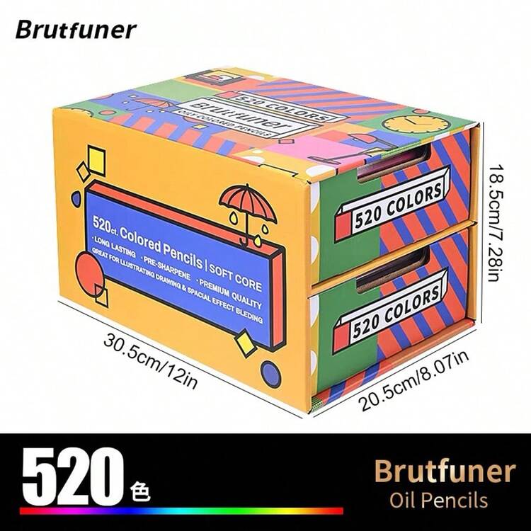 Brutfuner 520色セット カラー鉛筆 ギフトボックス、プロ用ワックス芯