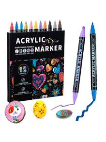 48pcs/36pcs/24pcs/12pcs Color Double Tip Acrylic Marker Pens,Waterproof Drawing Pens,Markers,5mm-1mm,Can Be Written On Stone,Glass,Wood,Canvas,Metal,A Variety Of Objects,Painting,Coloring,Marking,48 Colors Can Be Selected,Very Bright Colors And Festival Painting Project Creation Back To School