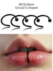 4pcs Fake Nose Rings, Stainless Steel Fake Lip Rings, Nose Clips, C-Shaped Lip Rings, No Piercing Required, Punk Style Body Jewelry, Unisex, Painless Wear