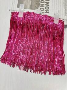 17cm Extra Long Metal Tassel Sequin Lace Trim, Suitable For Performers/Party Enthusiasts DIY, Crystal-Like Stage Decoration Trim, 1 Roll - Multicolor - View 17