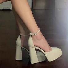 Super High Heels Shoes Women's New Style Baotou Mary Jane Thick Heel Sandals Wedding Shoes - 白色 - 查看 3